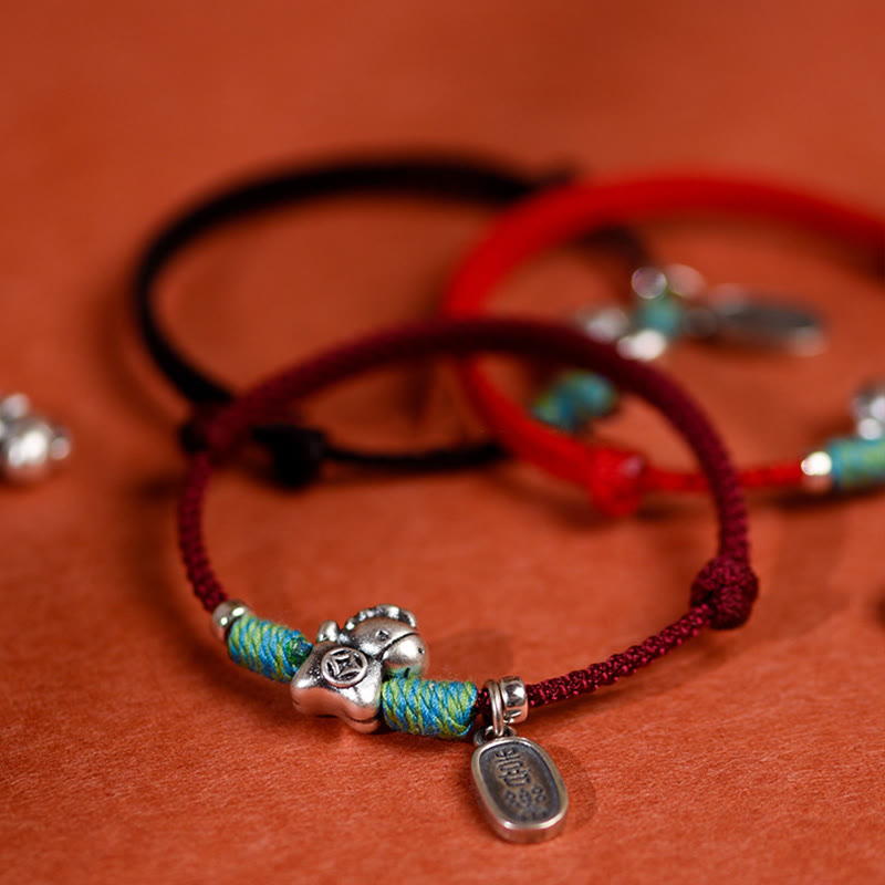 Nimara Ritual 999 Sterling Silver Year Of The Horse 925 Sterling Silver Peace And Joy Charm String Braided Luck Bracelet Anklet
