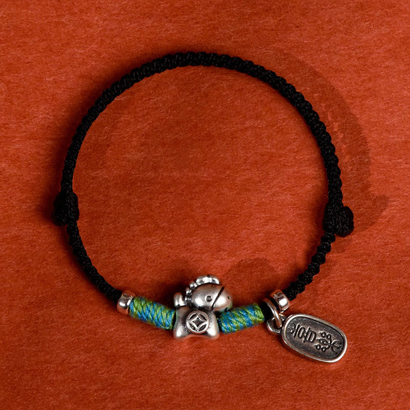 Nimara Ritual 999 Sterling Silver Year Of The Horse 925 Sterling Silver Peace And Joy Charm String Braided Luck Bracelet Anklet