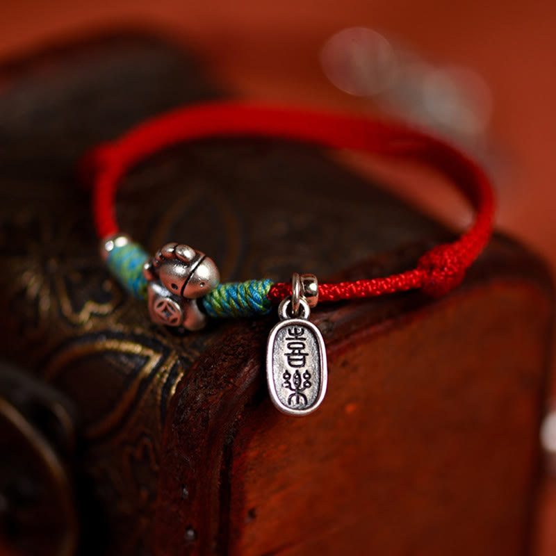 Nimara Ritual 999 Sterling Silver Year Of The Horse 925 Sterling Silver Peace And Joy Charm String Braided Luck Bracelet Anklet