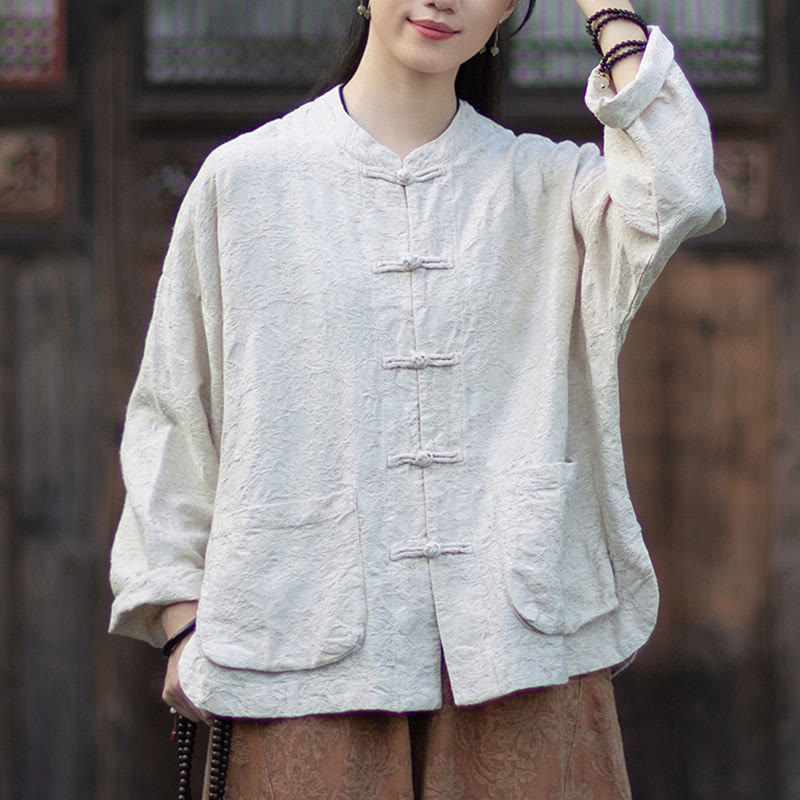 Nimara Ritual Fall Jacquard Women's Frog-Button Long Sleeve Shirt Pants Cotton Linen Clothing