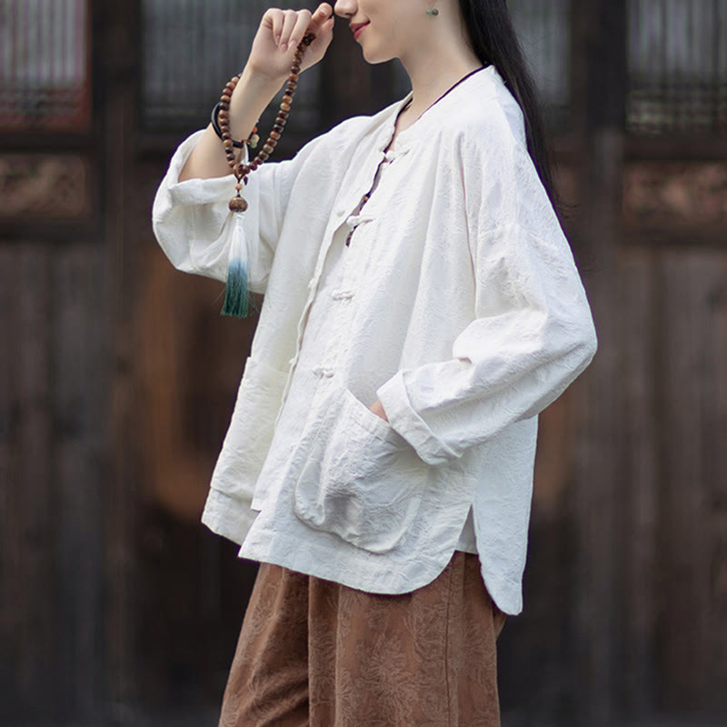 Nimara Ritual Fall Jacquard Women's Frog-Button Long Sleeve Shirt Pants Cotton Linen Clothing