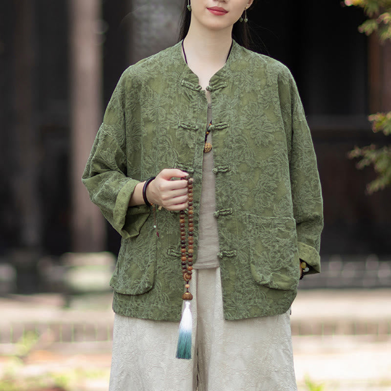 Nimara Ritual Fall Jacquard Women's Frog-Button Long Sleeve Shirt Pants Cotton Linen Clothing