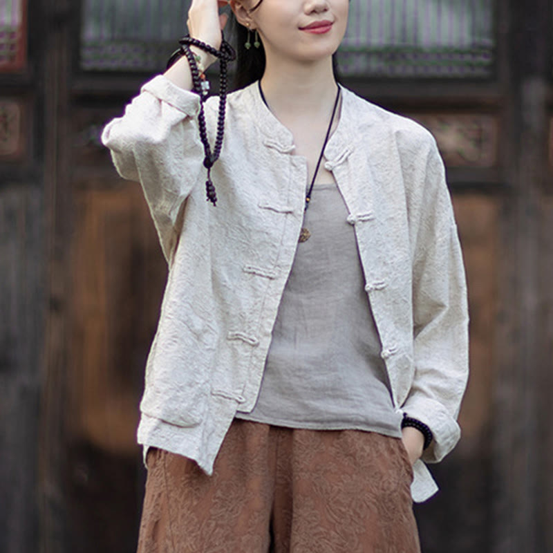 Nimara Ritual Fall Jacquard Women's Frog-Button Long Sleeve Shirt Pants Cotton Linen Clothing
