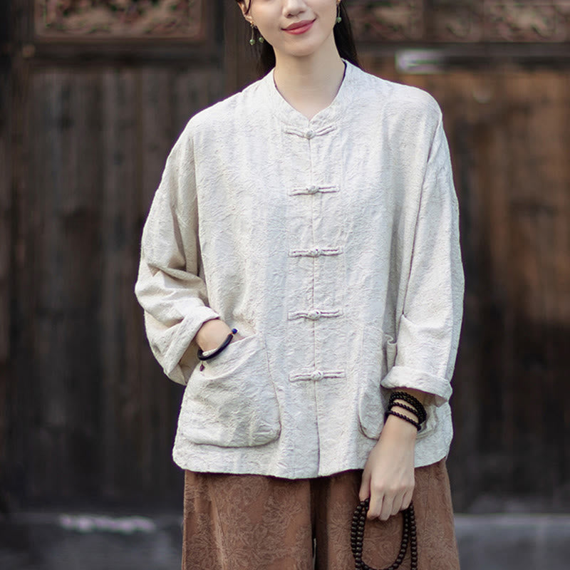 Nimara Ritual Fall Jacquard Women's Frog-Button Long Sleeve Shirt Pants Cotton Linen Clothing