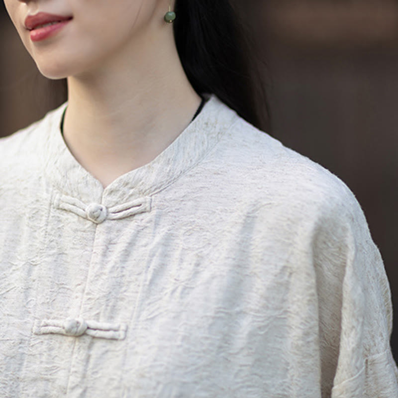 Nimara Ritual Fall Jacquard Women's Frog-Button Long Sleeve Shirt Pants Cotton Linen Clothing