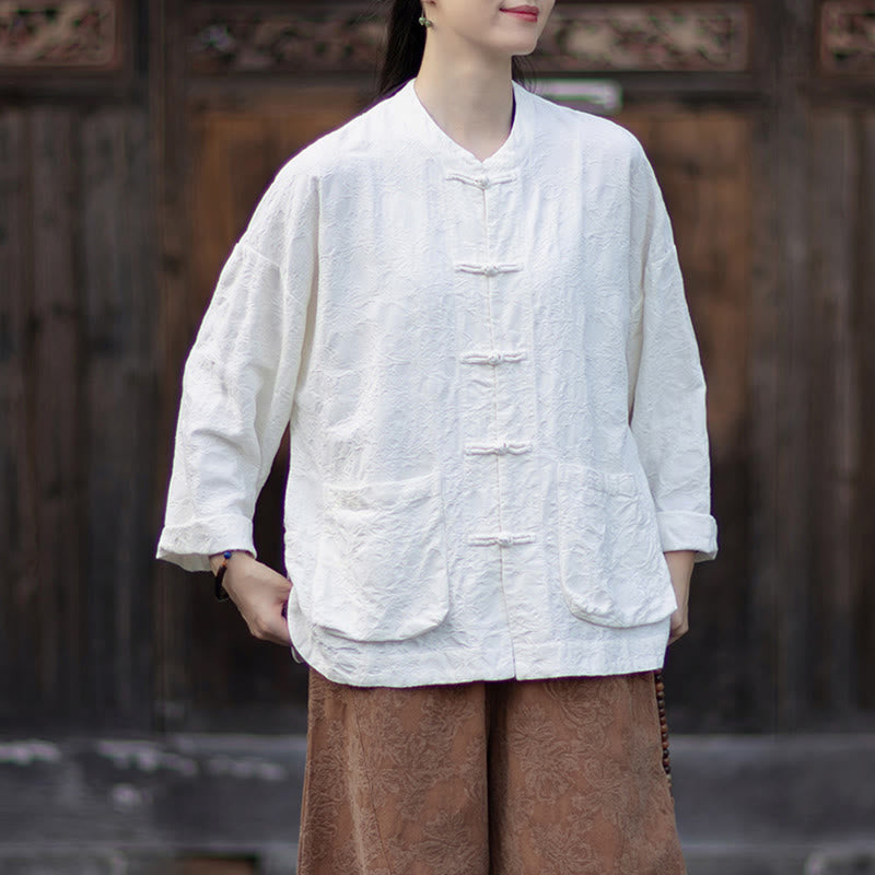 Nimara Ritual Fall Jacquard Women's Frog-Button Long Sleeve Shirt Pants Cotton Linen Clothing