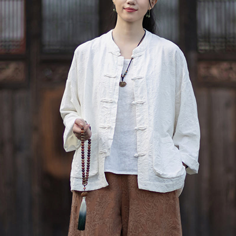 Nimara Ritual Fall Jacquard Women's Frog-Button Long Sleeve Shirt Pants Cotton Linen Clothing