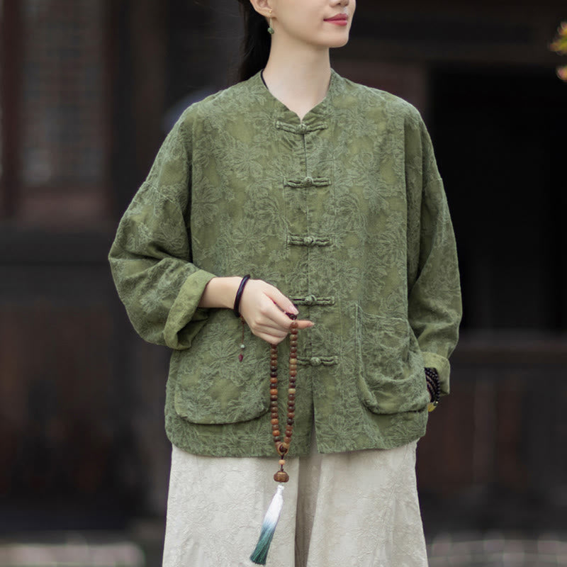 Nimara Ritual Fall Jacquard Women's Frog-Button Long Sleeve Shirt Pants Cotton Linen Clothing