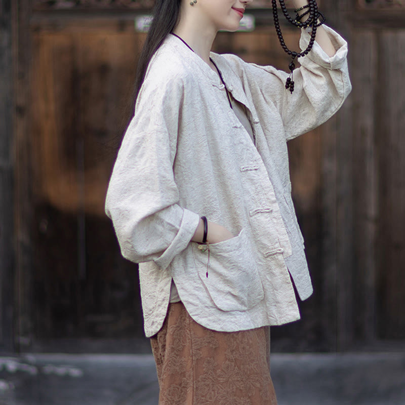Nimara Ritual Fall Jacquard Women's Frog-Button Long Sleeve Shirt Pants Cotton Linen Clothing