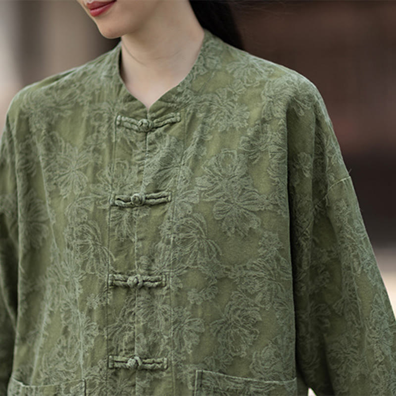 Nimara Ritual Fall Jacquard Women's Frog-Button Long Sleeve Shirt Pants Cotton Linen Clothing