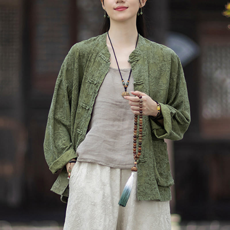 Nimara Ritual Fall Jacquard Women's Frog-Button Long Sleeve Shirt Pants Cotton Linen Clothing