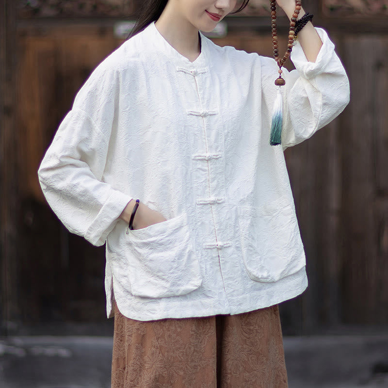 Nimara Ritual Fall Jacquard Women's Frog-Button Long Sleeve Shirt Pants Cotton Linen Clothing