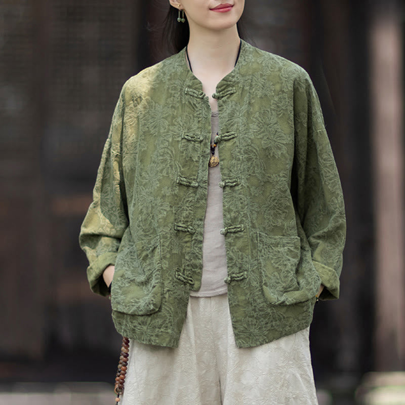 Nimara Ritual Fall Jacquard Women's Frog-Button Long Sleeve Shirt Pants Cotton Linen Clothing