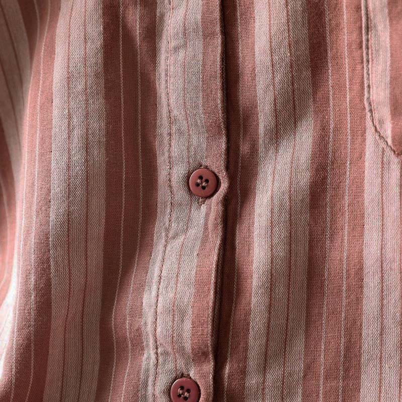 Nimara Ritual Fall Vertical Stripes Button Down Stand Collar Long Sleeve Women's Cotton Shirt