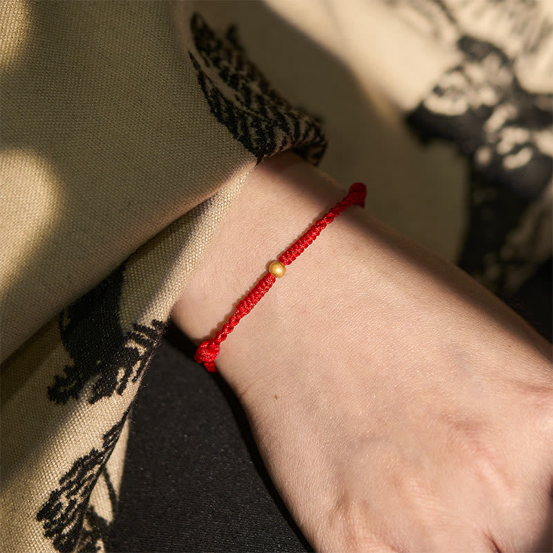 Nimara Ritual "A Simple Wish for You" 925 Sterling Silver Plated Gold Single Bead Red Rope Bracelet Anklet Includes Gift Message Card