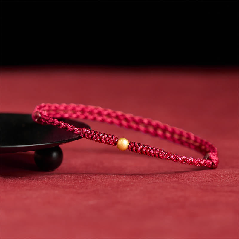 Nimara Ritual 925 Sterling Silver Plated Gold Single Bead Strength Braided Red Rope Bracelet Anklet