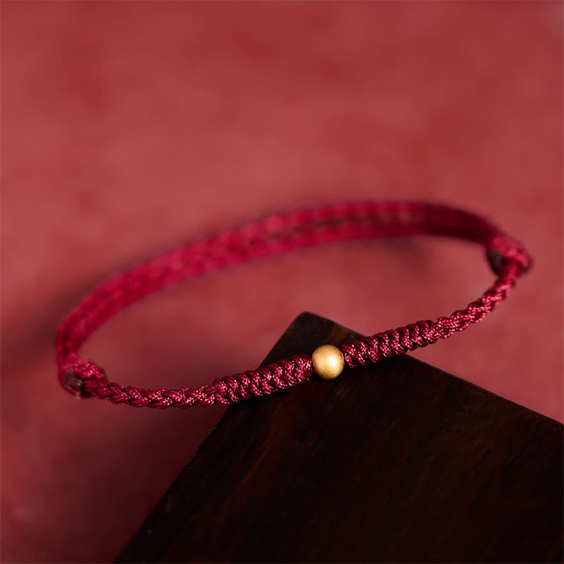 Nimara Ritual "A Simple Wish for You" 925 Sterling Silver Plated Gold Single Bead Red Rope Bracelet Anklet Includes Gift Message Card