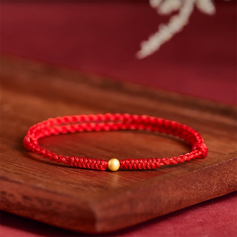 Nimara Ritual 925 Sterling Silver Plated Gold Single Bead Strength Braided Red Rope Bracelet Anklet