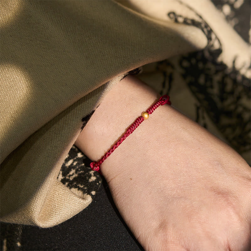 Nimara Ritual 925 Sterling Silver Plated Gold Single Bead Strength Braided Red Rope Bracelet Anklet