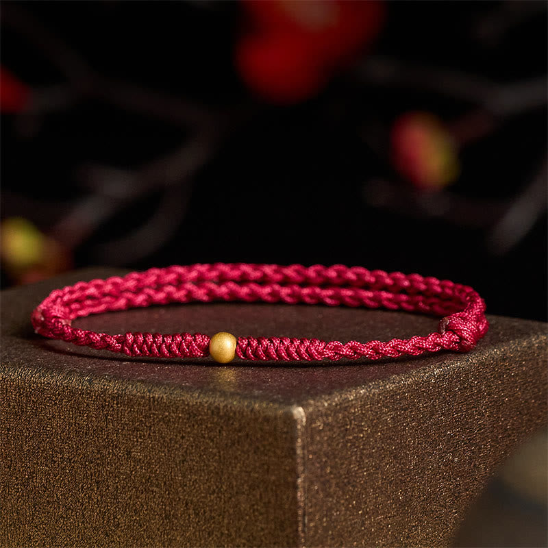 Nimara Ritual "A Simple Wish for You" 925 Sterling Silver Plated Gold Single Bead Red Rope Bracelet Anklet Includes Gift Message Card
