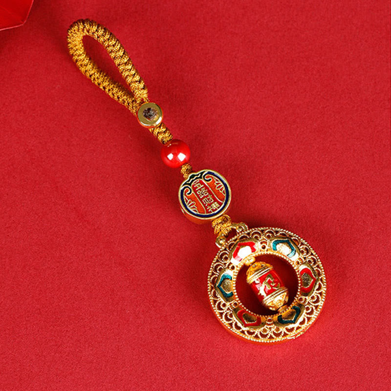 Nimara Ritual Copper Prayer Wheel Five Directions Gods Of Wealth Balance Rotatable Key Chain