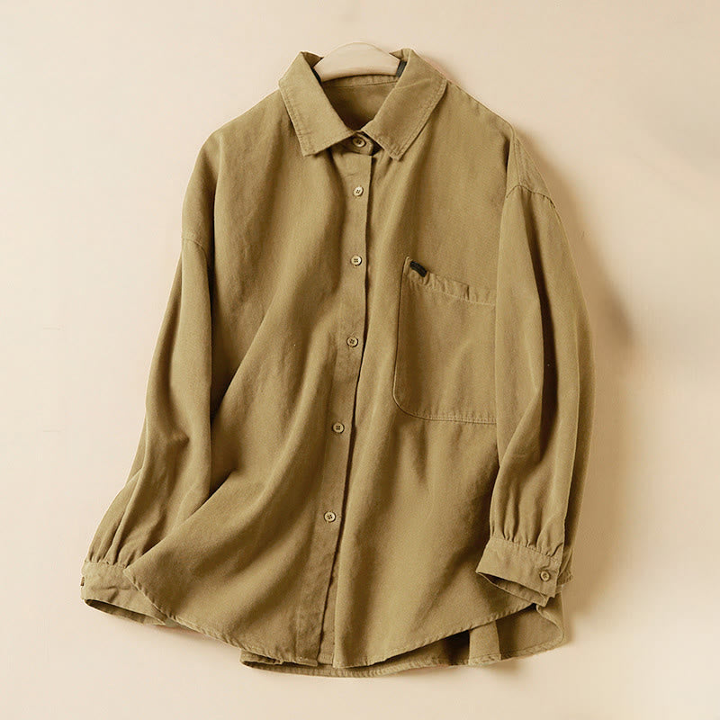 Nimara Ritual Casual Buttons Design Women's Stand Collar Long Sleeve Cotton Shirt