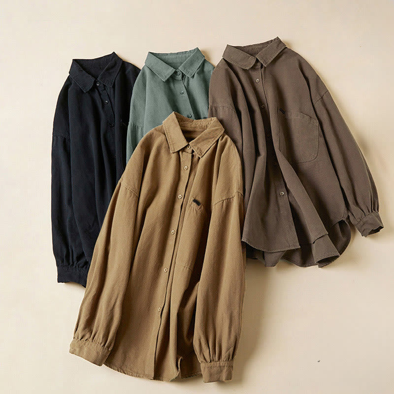 Nimara Ritual Casual Buttons Design Women's Stand Collar Long Sleeve Cotton Shirt