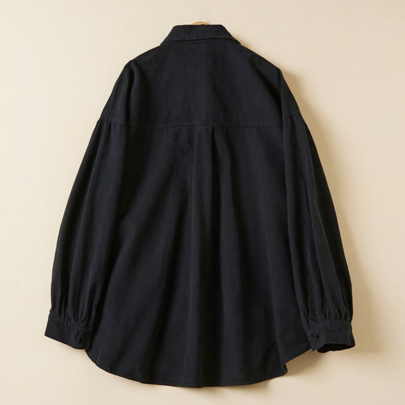 Nimara Ritual Casual Buttons Design Women's Stand Collar Long Sleeve Cotton Shirt