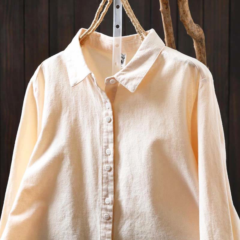Nimara Ritual Fall Solid Color Button Down Stand Collar Long Sleeve Women's Cotton Shirt