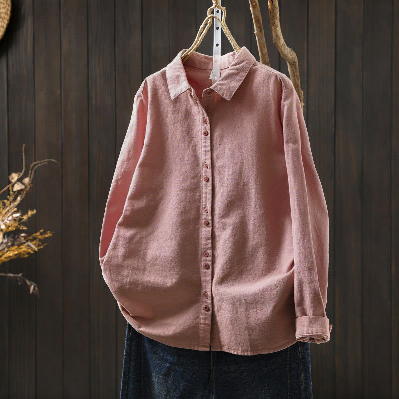 Nimara Ritual Fall Solid Color Button Down Stand Collar Long Sleeve Women's Cotton Shirt
