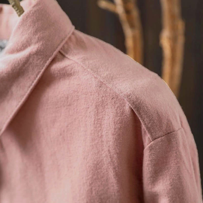 Nimara Ritual Fall Solid Color Button Down Stand Collar Long Sleeve Women's Cotton Shirt