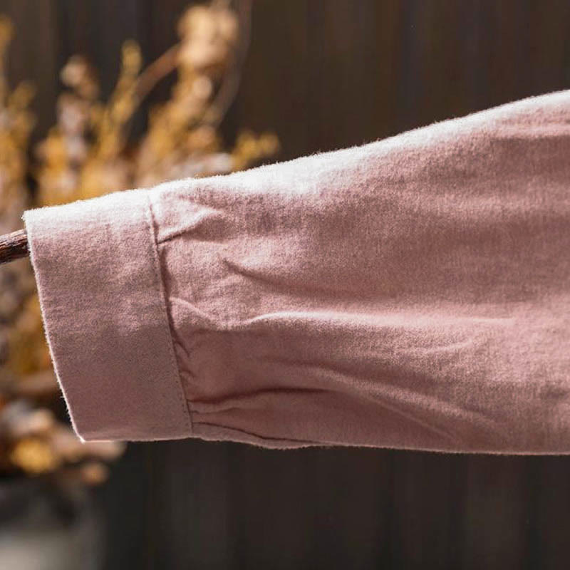 Nimara Ritual Fall Solid Color Button Down Stand Collar Long Sleeve Women's Cotton Shirt