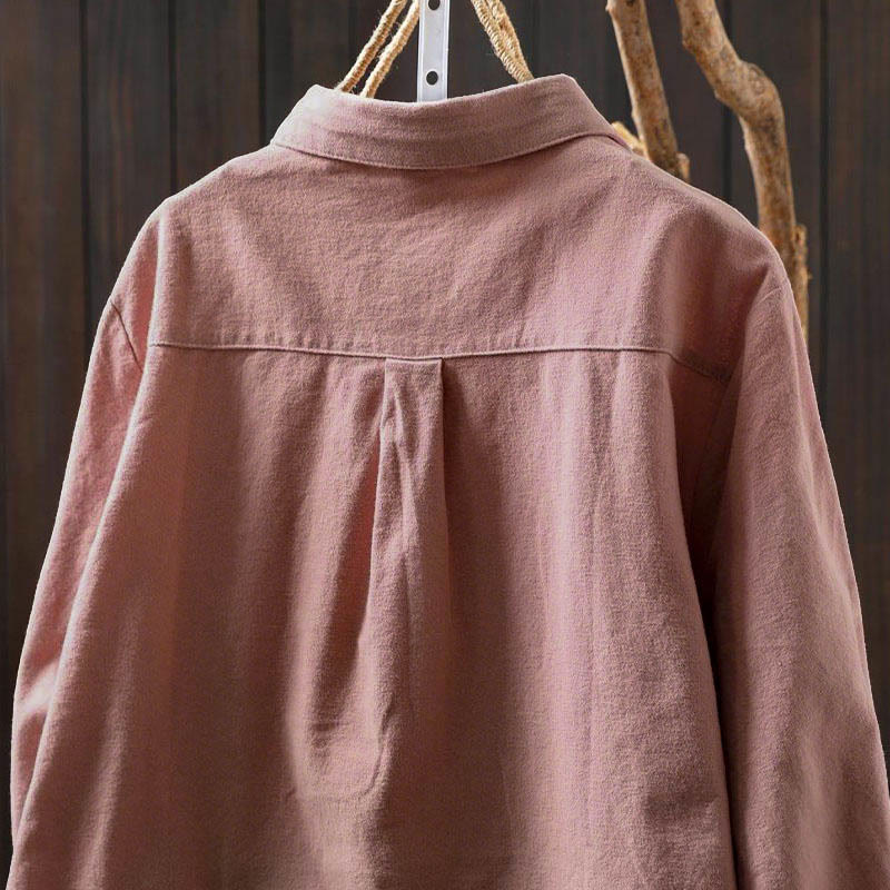 Nimara Ritual Fall Solid Color Button Down Stand Collar Long Sleeve Women's Cotton Shirt