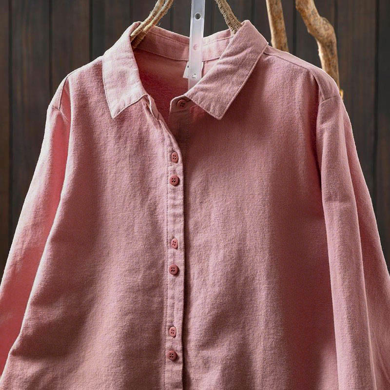 Nimara Ritual Fall Solid Color Button Down Stand Collar Long Sleeve Women's Cotton Shirt