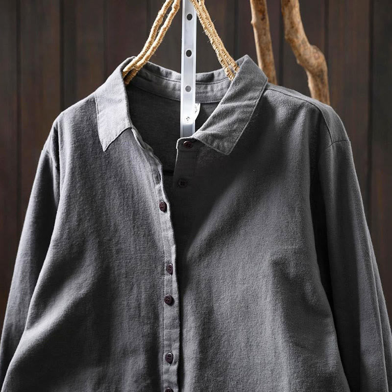 Nimara Ritual Fall Solid Color Button Down Stand Collar Long Sleeve Women's Cotton Shirt