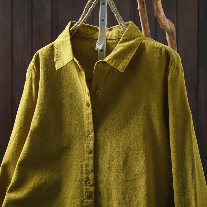 Nimara Ritual Fall Solid Color Button Down Stand Collar Long Sleeve Women's Cotton Shirt