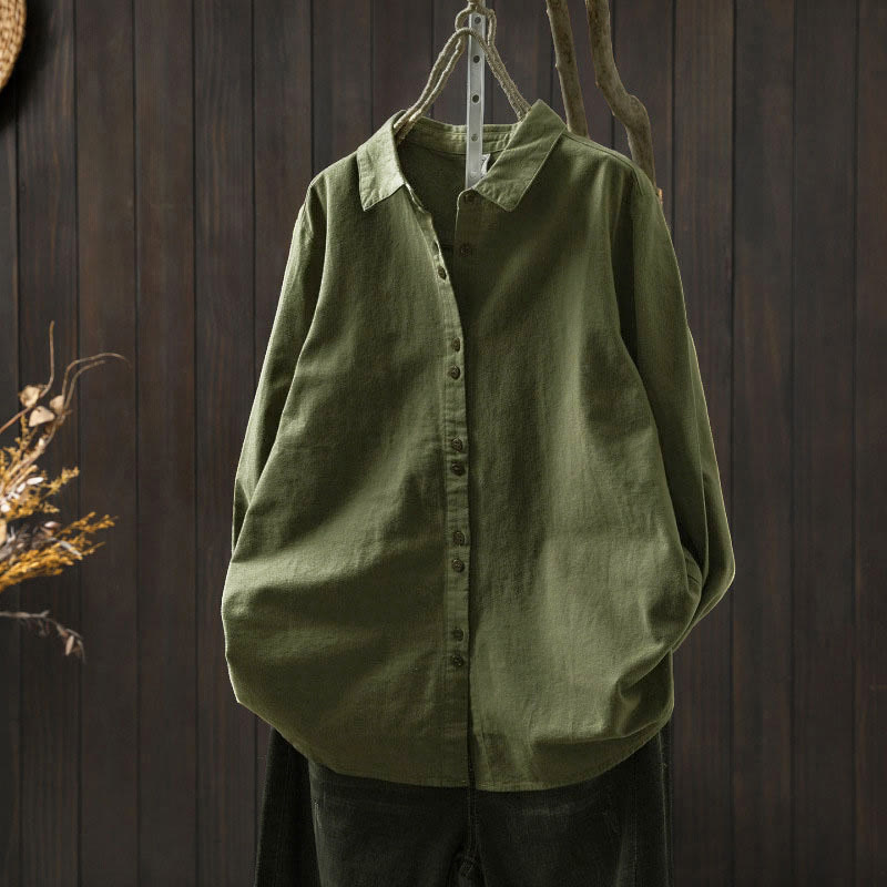 Nimara Ritual Fall Solid Color Button Down Stand Collar Long Sleeve Women's Cotton Shirt