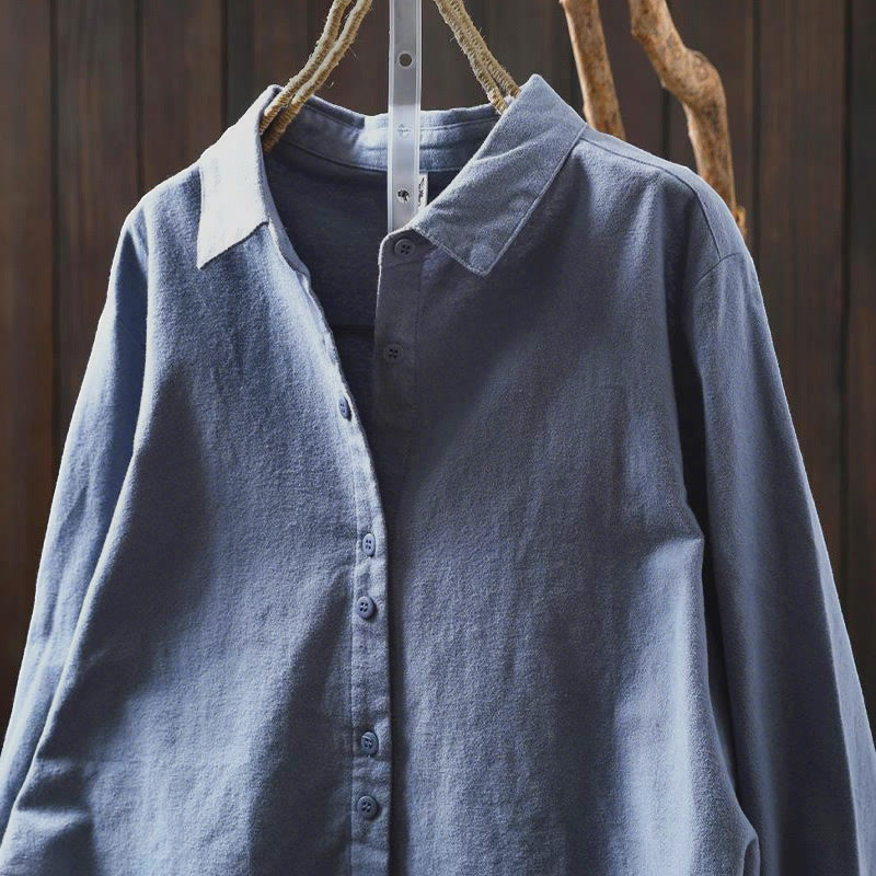 Nimara Ritual Fall Solid Color Button Down Stand Collar Long Sleeve Women's Cotton Shirt