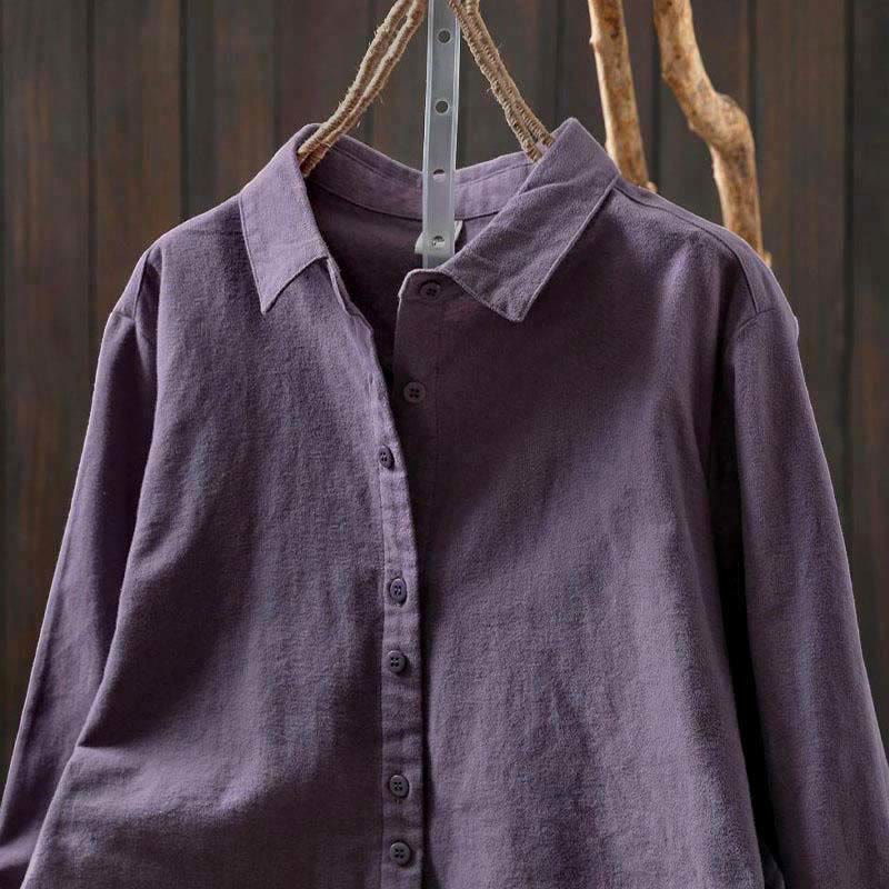 Nimara Ritual Fall Solid Color Button Down Stand Collar Long Sleeve Women's Cotton Shirt
