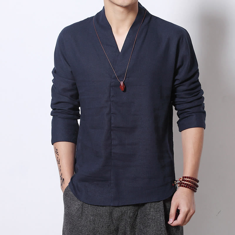 Nimara Ritual Casual V-Neck Long Sleeve Shirt Men Clothing