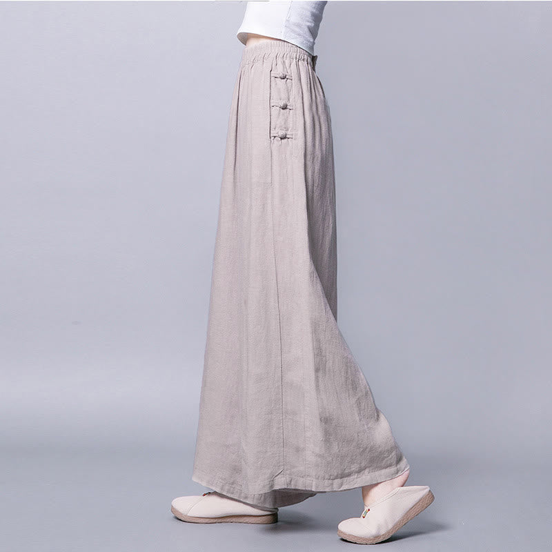 Nimara Ritual Casual Frog-Button High Waist Wide Leg Pants With Pockets