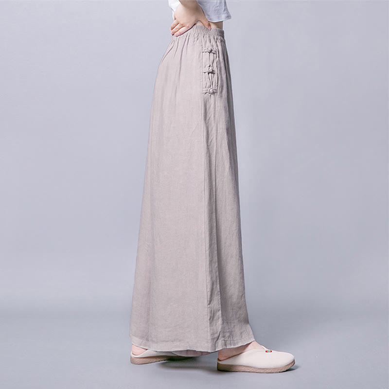 Nimara Ritual Casual Frog-Button High Waist Wide Leg Pants With Pockets