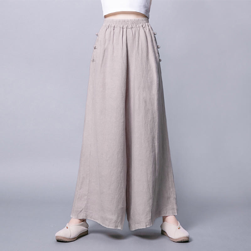 Nimara Ritual Casual Frog-Button High Waist Wide Leg Pants With Pockets