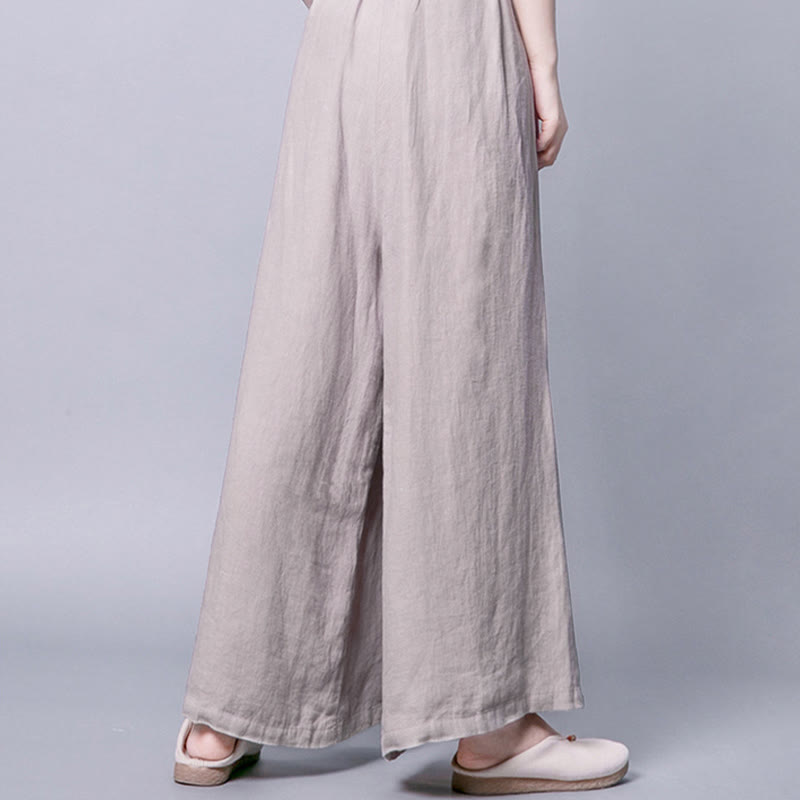 Nimara Ritual Casual Frog-Button High Waist Wide Leg Pants With Pockets