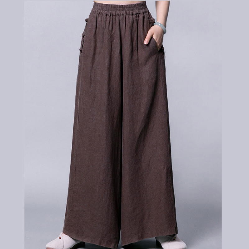 Nimara Ritual Casual Frog-Button High Waist Wide Leg Pants With Pockets