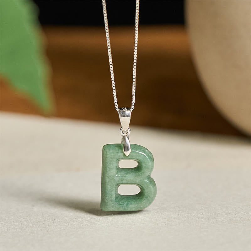 Nimara Ritual "May You Find Your Own Meaning" Natural A-Z Letter Jade 925 Sterling Silver Chain Necklace Includes Gift Message Card