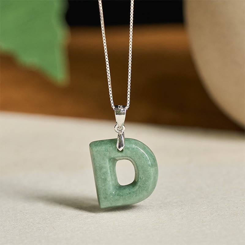 Nimara Ritual "May You Find Your Own Meaning" Natural A-Z Letter Jade 925 Sterling Silver Chain Necklace Includes Gift Message Card