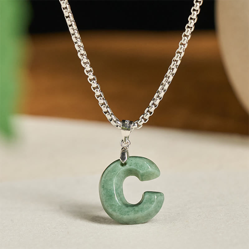 Nimara Ritual "May You Find Your Own Meaning" Natural A-Z Letter Jade Titanium Steel Chain Necklace Includes Gift Message Card