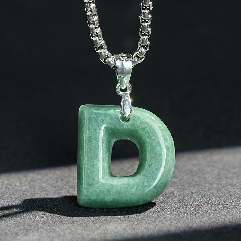 Nimara Ritual "May You Find Your Own Meaning" Natural A-Z Letter Jade Titanium Steel Chain Necklace Includes Gift Message Card