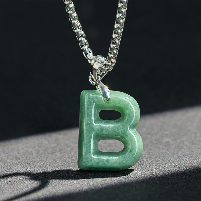 Nimara Ritual "May You Find Your Own Meaning" Natural A-Z Letter Jade Titanium Steel Chain Necklace Includes Gift Message Card